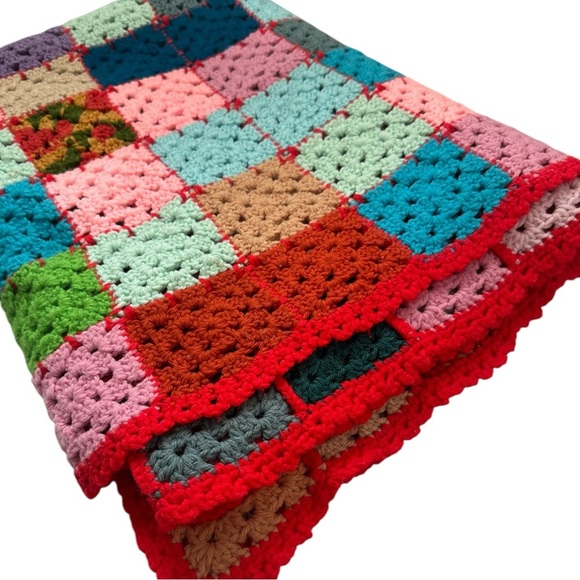 Handmade Crochet Afghan Throw Multicolored Granny Square Blanket 43x136 - Picture 1 of 5